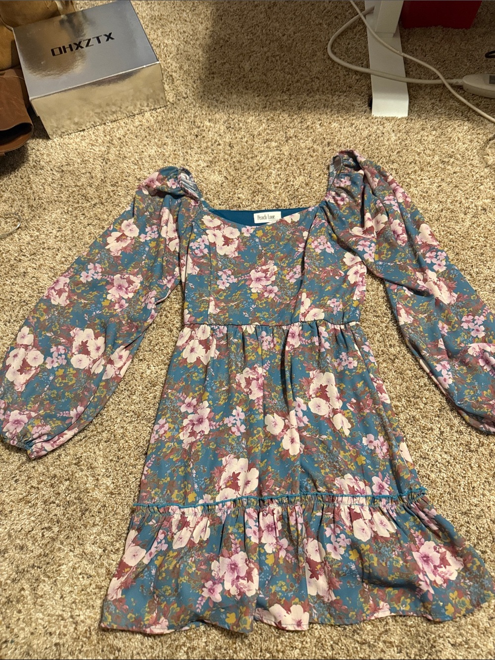 Peach Love California Blue Floral Mini Dress